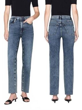 FRAME Le Sleek Straight Jeans Rawley Raw Fray Hem Medium Wash Size 28